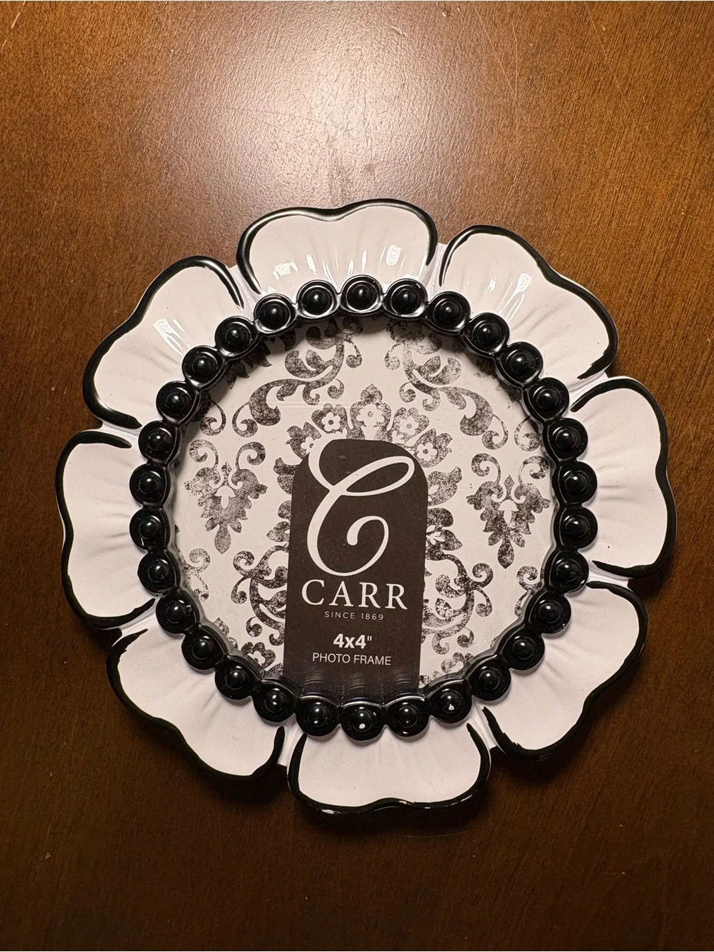 Carr Black and White Floral Scalloped 4x4 Photo Frame
